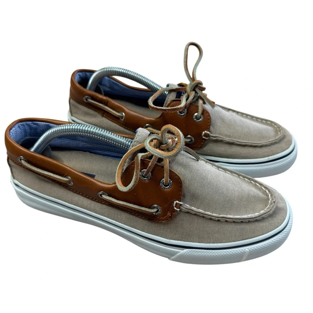 Sperry Top-Sider Bahama STS10642 Canvas Leather Boat Shoes Tan Men's Size 10 M